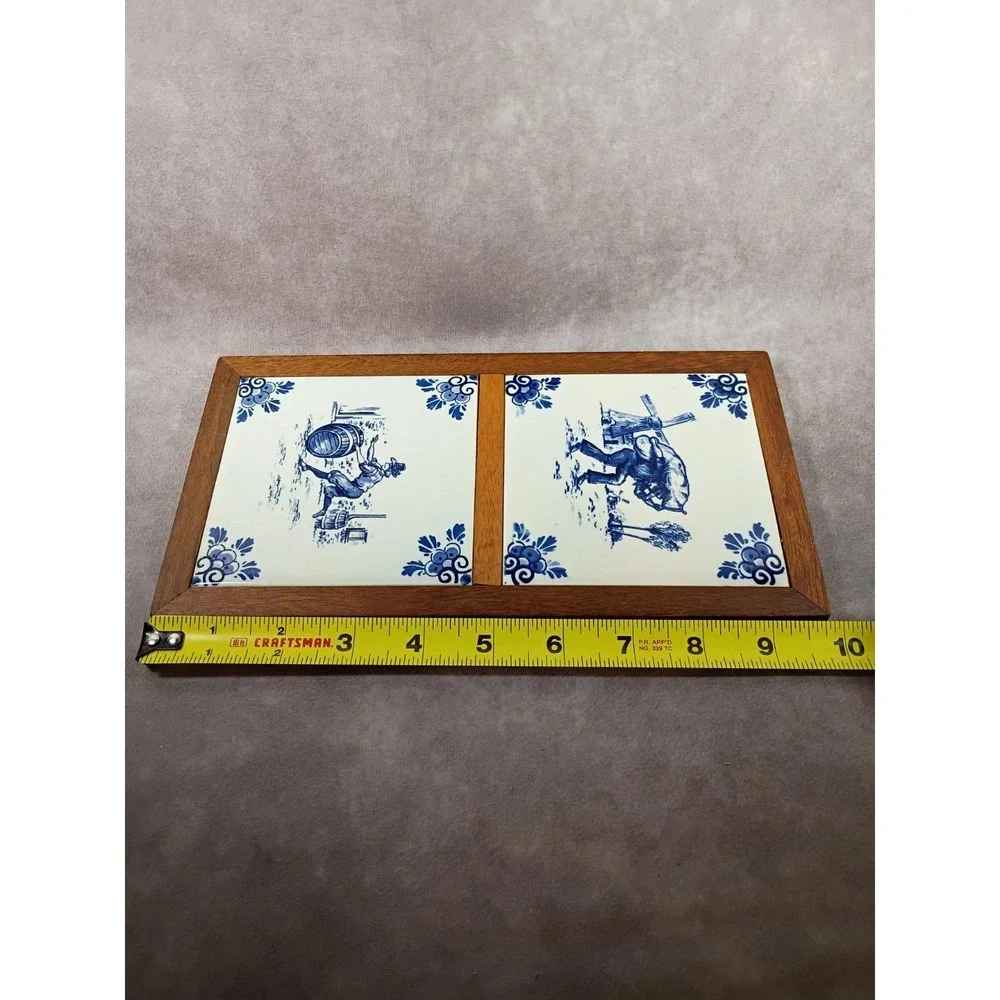 Vintage Delft Hand-painted Tiles Cased Wood 10